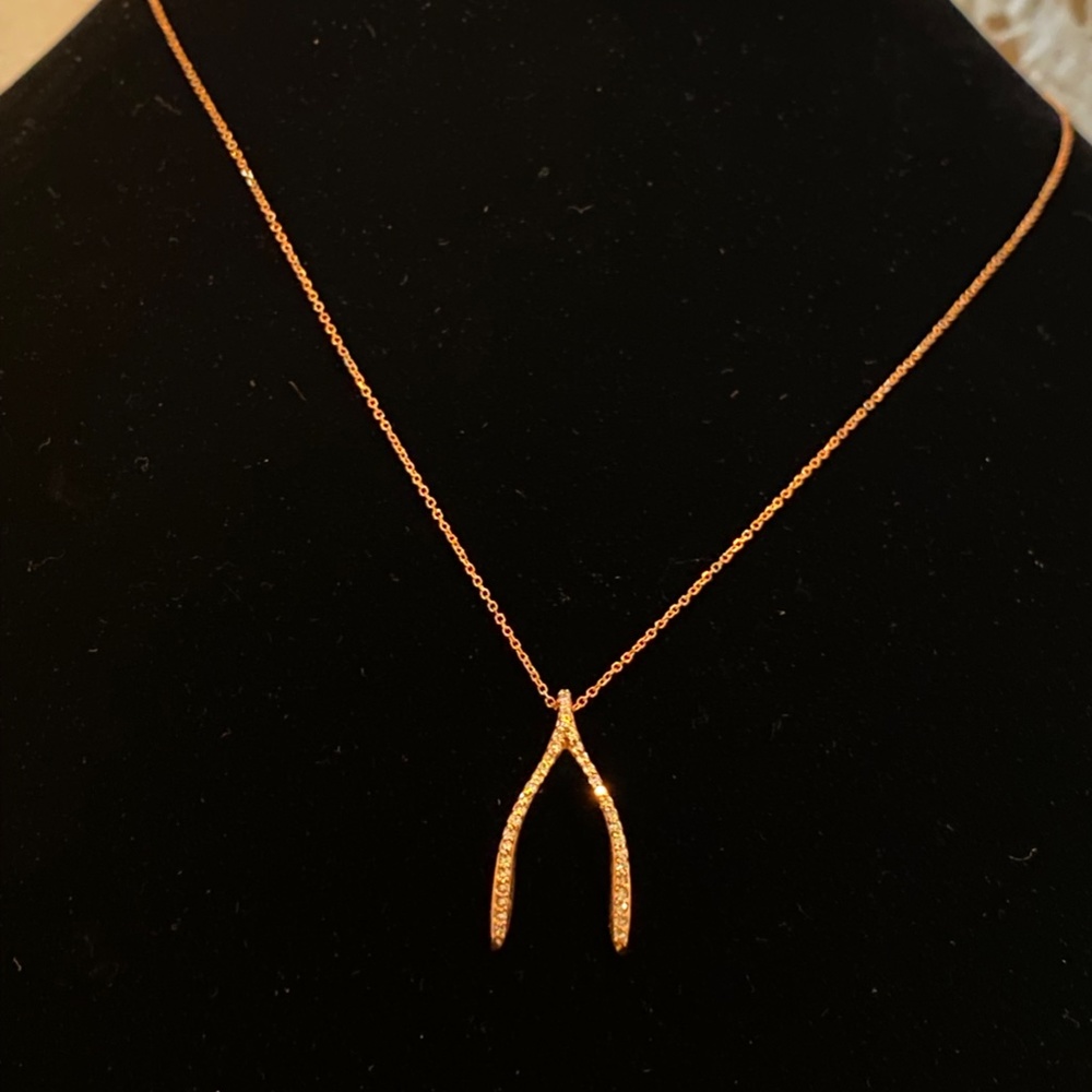 14K Rose Gold and Diamond Wishbone Necklace 18" - Picture 6 of 10